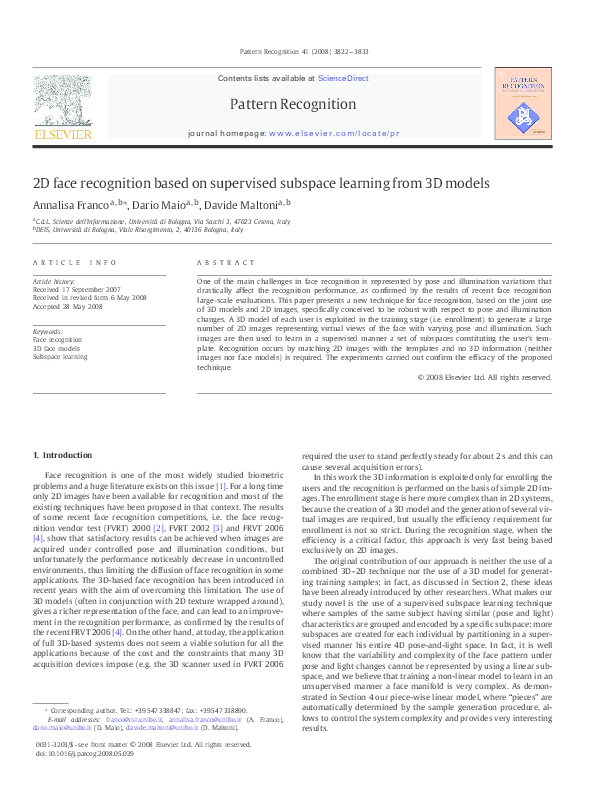 (PDF) 2D face recognition based on supervised subspace learning from 3D ...