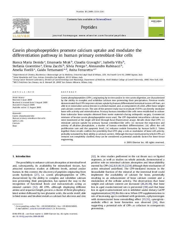 (PDF) Casein phosphopeptides promote calcium uptake and modulate the ...