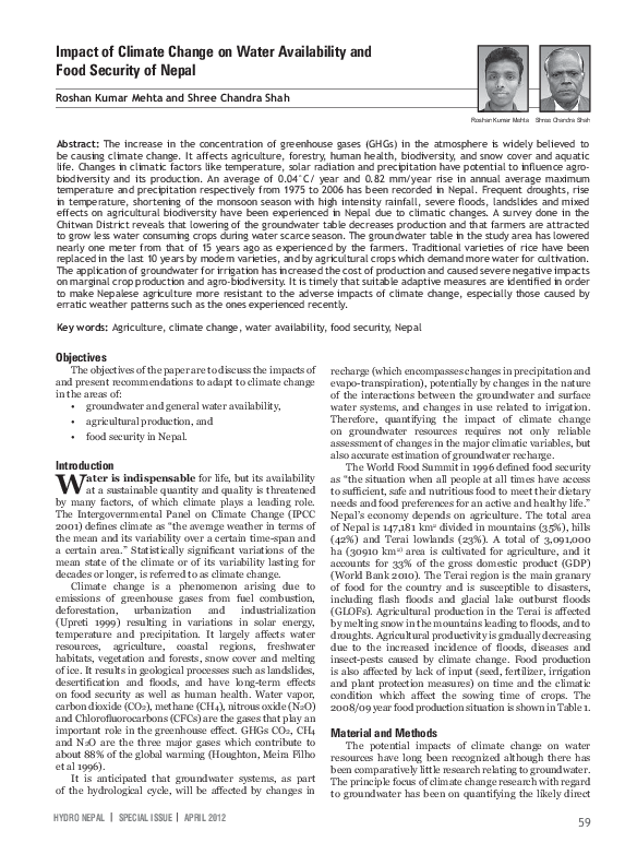 (PDF) Impact of Climate Change on Water Availability and Food Security ...