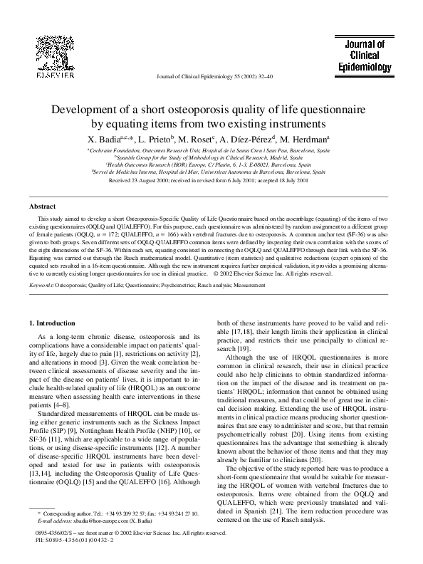 (PDF) Development of a short osteoporosis quality of life questionnaire by equating items from