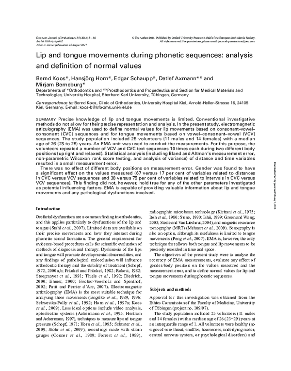 (PDF) Lip and tongue movements during phonetic sequences: analysis and ...