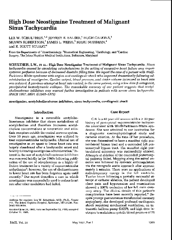 Pdf High Dose Neostigmine Treatment Of Malignant Sinus Tachycardia James Weiss Academia Edu