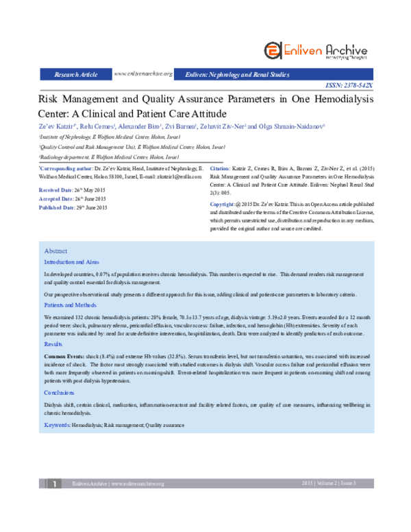 (PDF) Risk Management and Quality Assurance Parameters in One