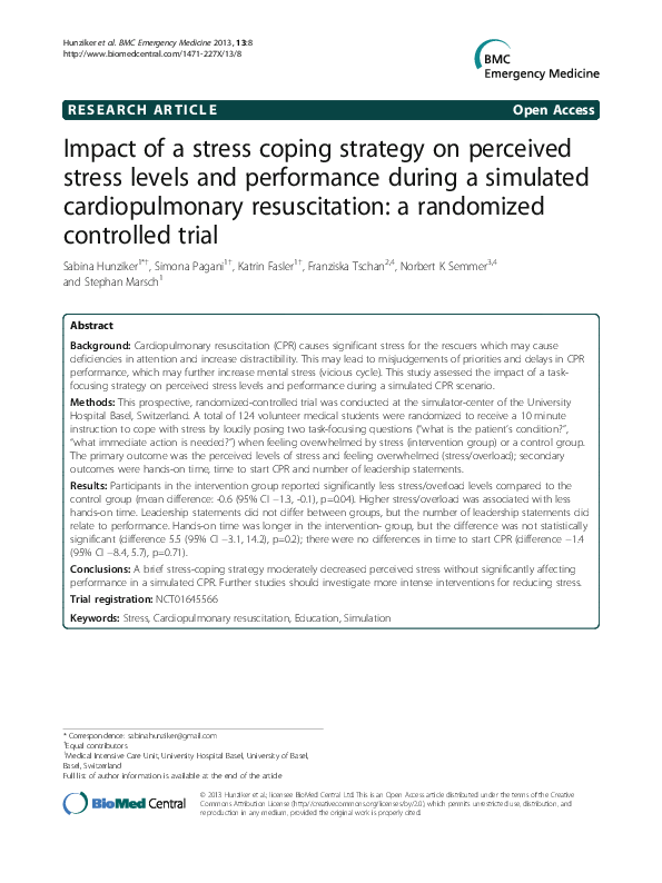 (PDF) Impact of a stress coping strategy on perceived stress levels and ...