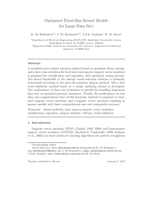 (PDF) Optimized fixed-size kernel models for large data sets