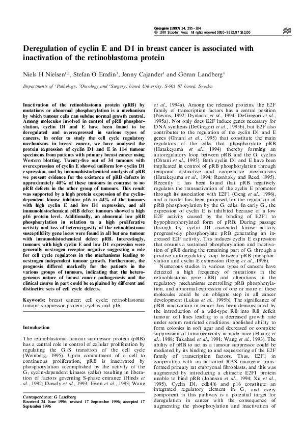 (PDF) Deregulation of cyclin E and D1 in breast cancer is associated ...
