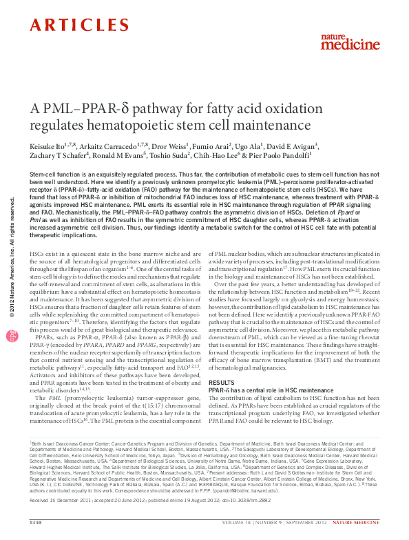(PDF) A PML–PPAR-δ pathway for fatty acid oxidation regulates ...
