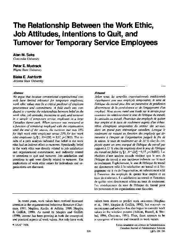 (PDF) The Relationship Between the Work Ethic, Job Attitudes ...