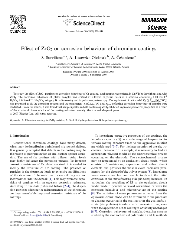 (PDF) Effect of ZrO2 on corrosion behaviour of chromium coatings