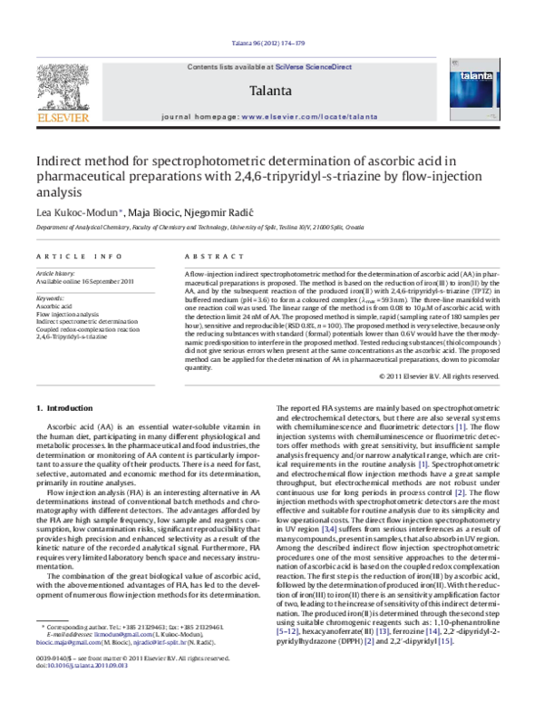(PDF) Indirect method for spectrophotometric determination of ascorbic acid in pharmaceutical