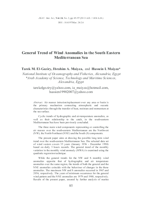 Pdf General Trend Of Wind Anomalies In The South Eastern Mediterranean Sea Ibrahim A Maiyza Academia Edu