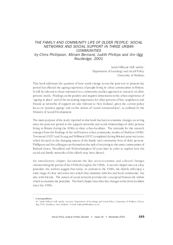 (PDF) The Family and Community Life of Older People: Social Networks ...