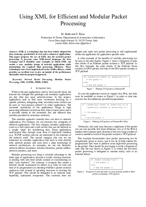 (PDF) Using XML for efficient and modular packet processing