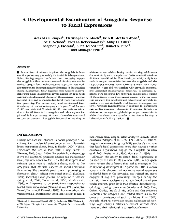 (PDF) A developmental examination of amygdala response to facial ...