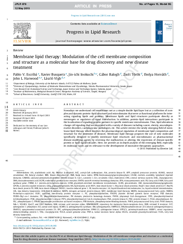 (PDF) Membrane lipid therapy: Modulation of the cell membrane ...