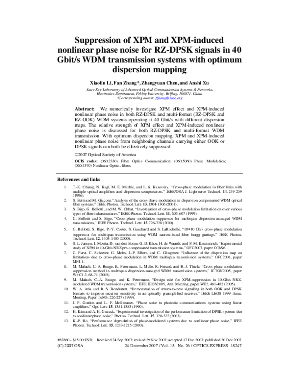 (PDF) Suppression of XPM and XPM-induced nonlinear phase noise for RZ ...