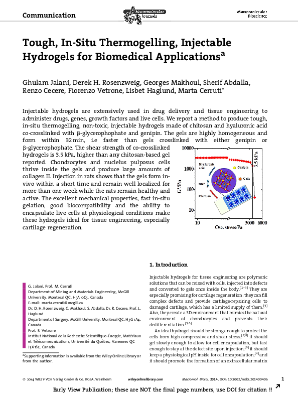 (PDF) Tough, In-Situ Thermogelling, Injectable Hydrogels for Biomedical ...