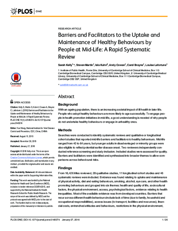 (PDF) Barriers and Facilitators to the Uptake and Maintenance of ...