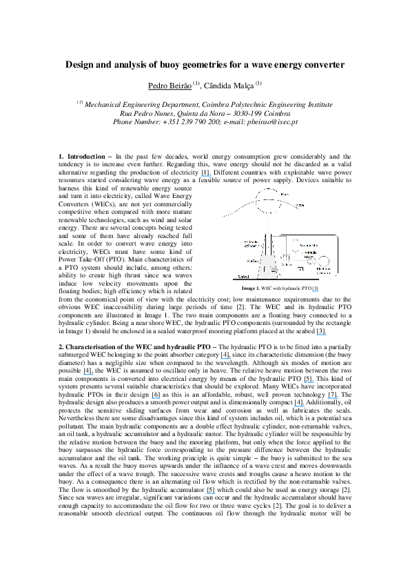 (PDF) Design and analysis of buoy geometries for a wave energy converter