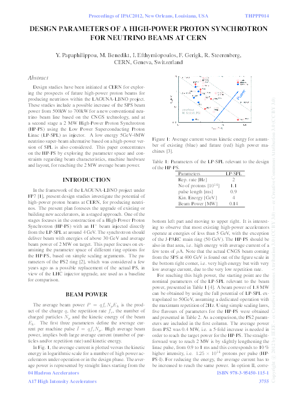 (PDF) Design Parameters of a High-Power Proton Synchrotron for Neutrino ...