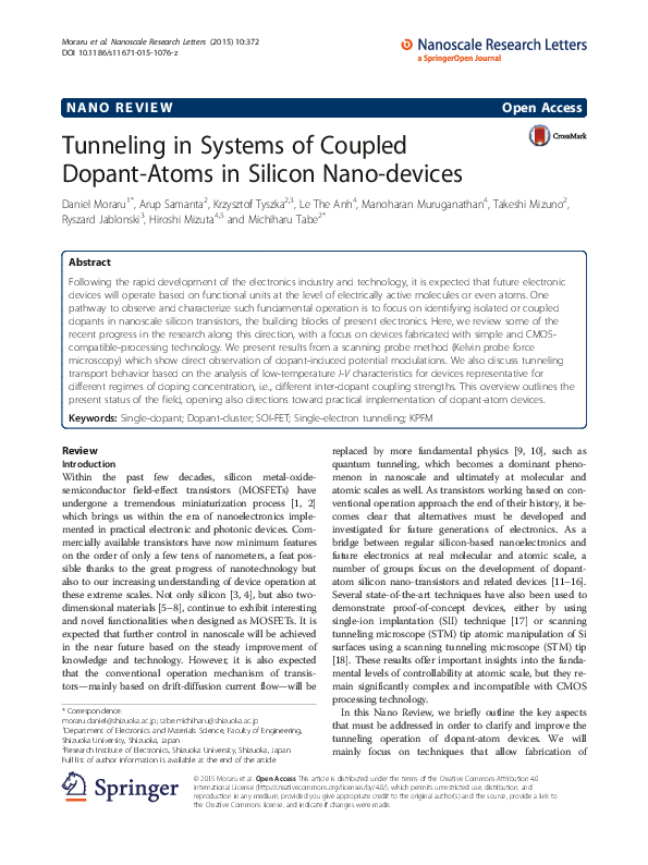(PDF) Tunneling in Systems of Coupled Dopant-Atoms in Silicon Nano-devices