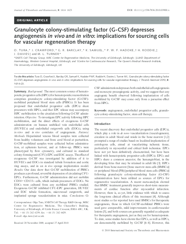 (PDF) Granulocyte colony-stimulating factor (G-CSF) depresses ...