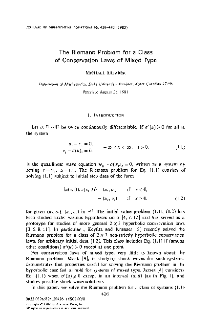 (PDF) The Riemann problem for a class of conservation laws of mixed type