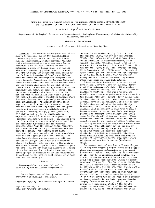 (PDF) Paleomagnetism of jurassic rocks in the western sierra nevada ...