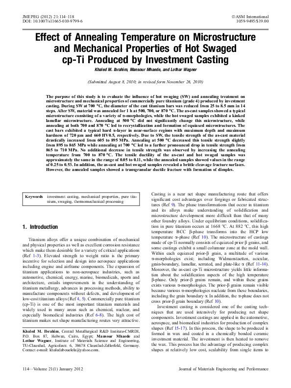 (PDF) Effect of annealing temperature on microstructural modification ...