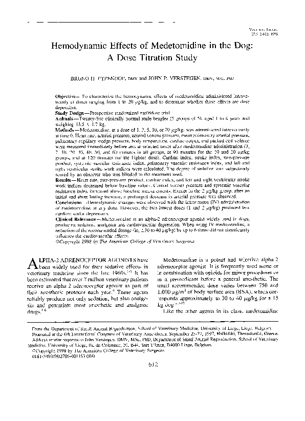 (PDF) Hemodynamic Effects of Medetomidine in the Dog A Dose Titration