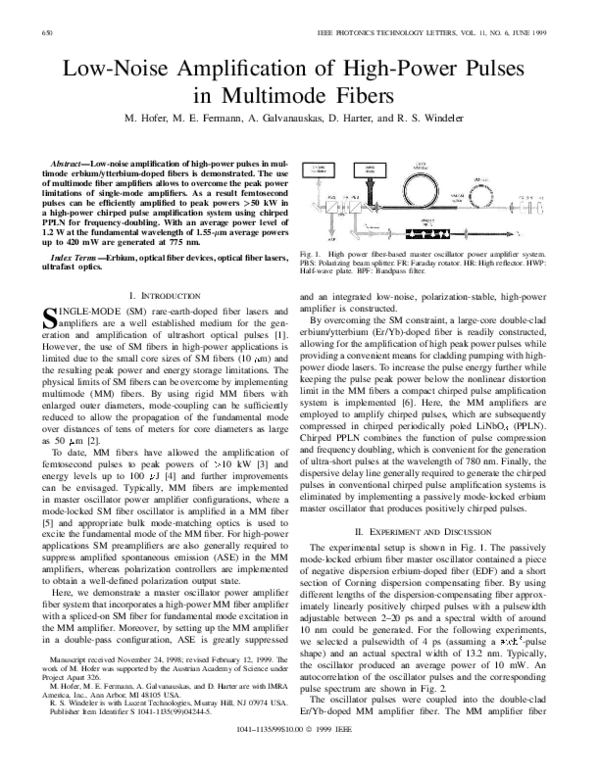 (PDF) Low-noise amplification of high-power pulses in multimode fibers