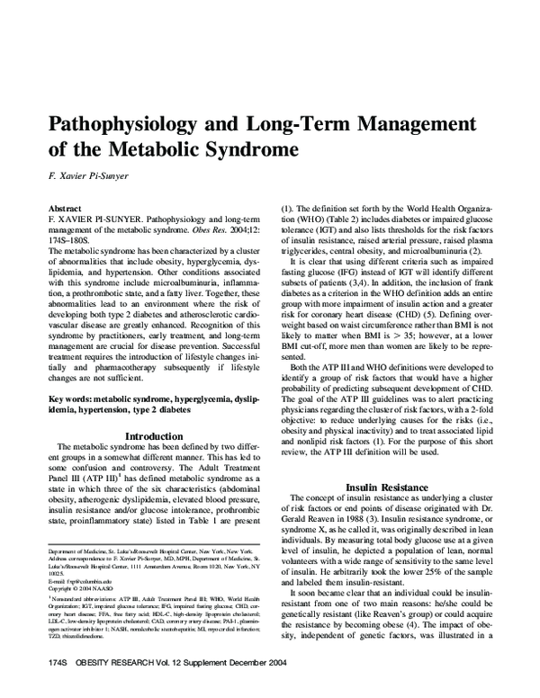 (PDF) Pathophysiology and Long-Term Management of the Metabolic Syndrome