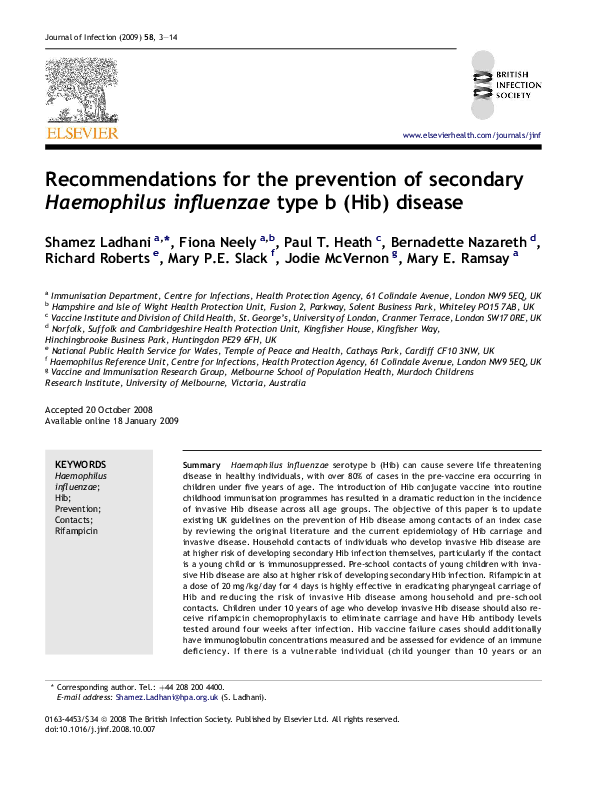 (PDF) Recommendations for the prevention of secondary Haemophilus ...