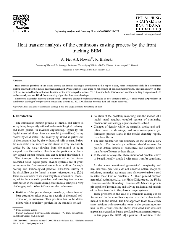 (PDF) Heat transfer analysis of the continuous casting process by the ...