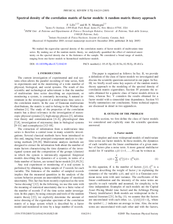 (PDF) Spectral density of the correlation matrix of factor models: A ...