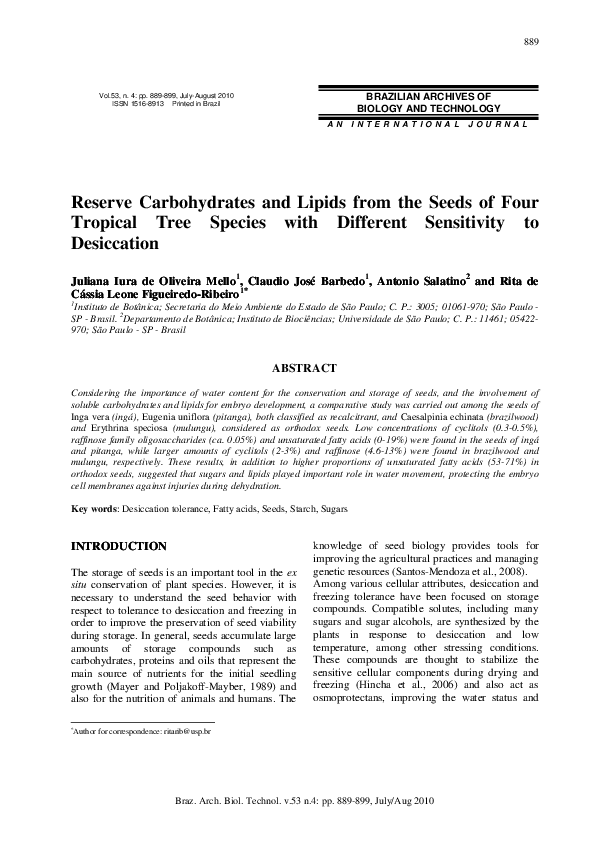 (PDF) Reserve carbohydrates and lipids from the seeds of four tropical ...