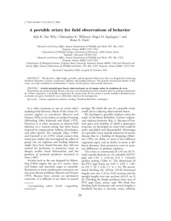 Photo inspiration: Fresh Look at Pdf A Portable Aviary For Field Observations Of Behavior