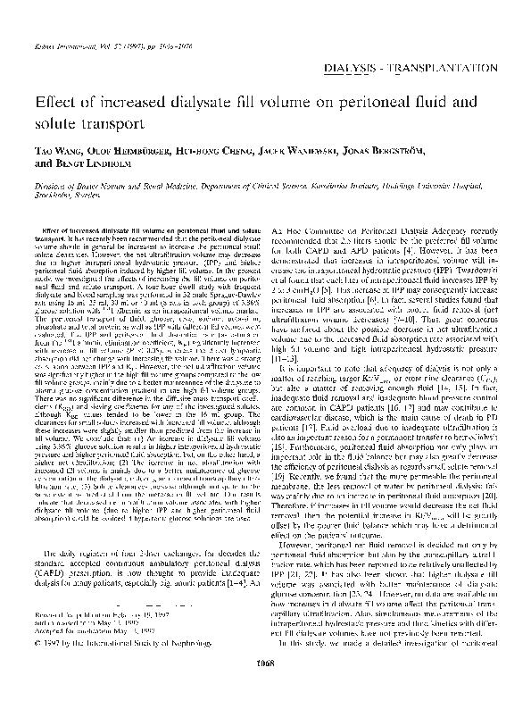 (PDF) Effect of increased dialysate fill volume on peritoneal fluid and ...