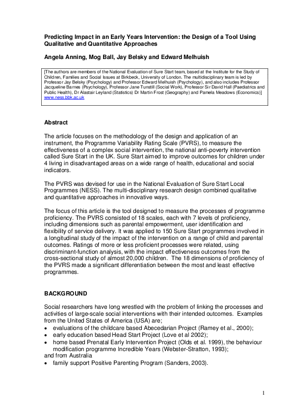 (PDF) Predicting impact in an Early Years intervention: the design of a ...