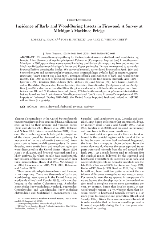 (PDF) Incidence of Bark and WoodBoring Insects in Firewood A Survey