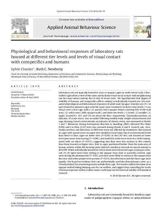(PDF) Physiological and behavioural responses of laboratory rats housed ...