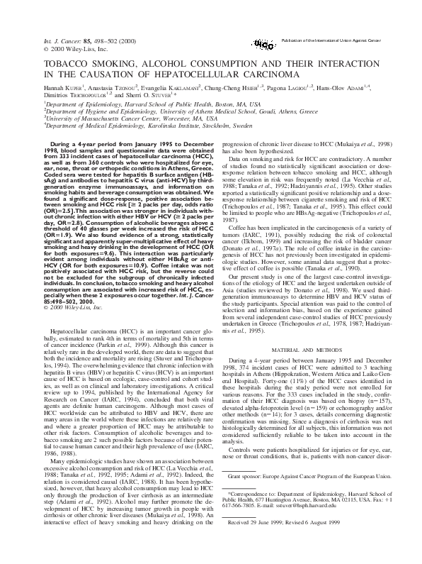(PDF) Tobacco smoking, alcohol consumption and their interaction in the ...