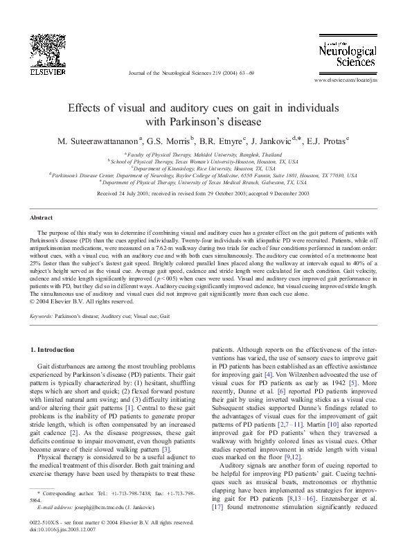 (PDF) Effects of visual and auditory cues on gait in individuals with ...