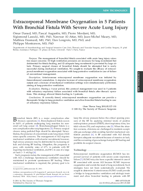 (PDF) Extracorporeal Membrane Oxygenation in 5 Patients With Bronchial ...