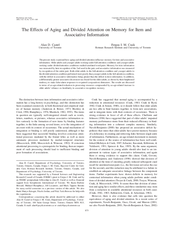 (PDF) Effects of aging and divided attention on memory for items and ...
