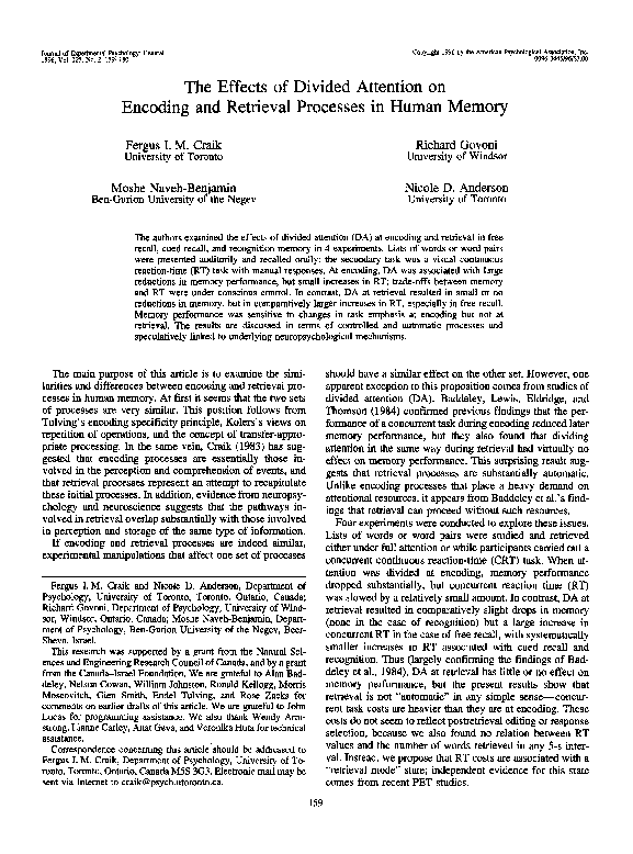 (PDF) The effects of divided attention on encoding and retrieval pro ...