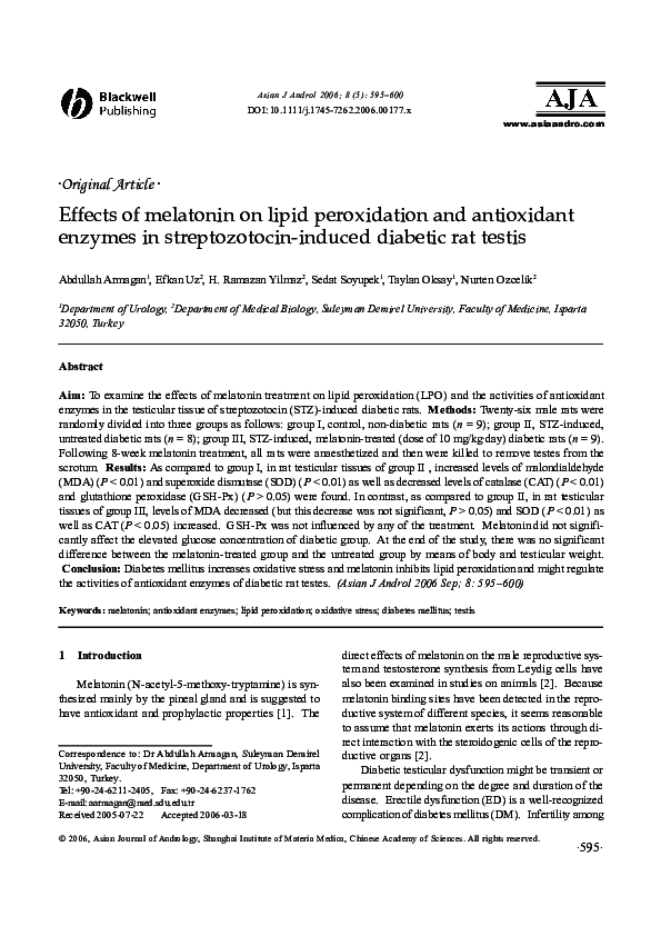 (PDF) Effects of melatonin on lipid peroxidation and antioxidant ...
