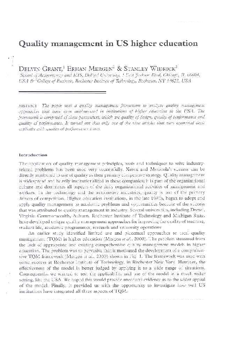 (PDF) Quality management in US higher education