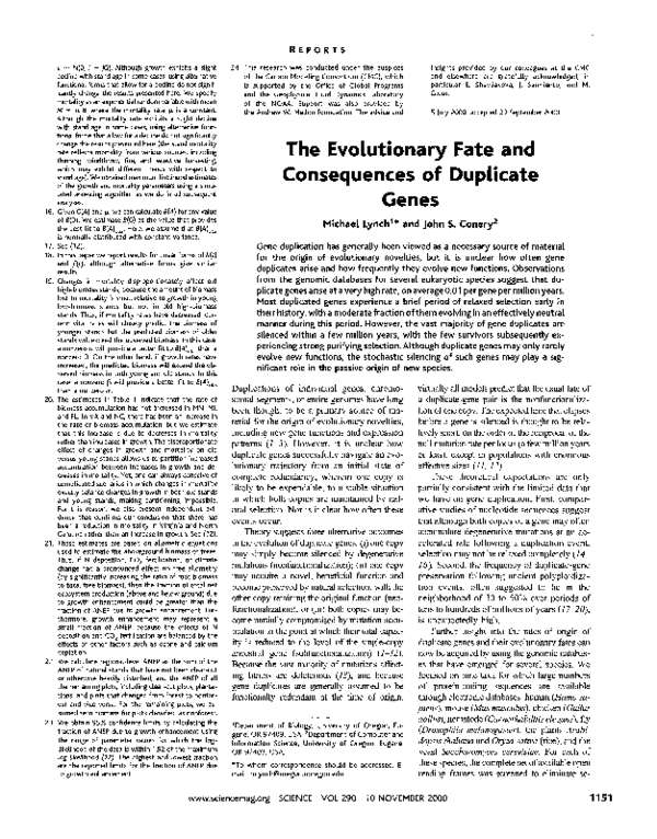 (PDF) The evolutionary fate and consequences of duplicate genes