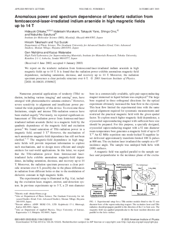 (PDF) Anomalous power and spectrum dependence of terahertz radiation ...